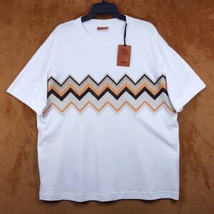 MISSONI Shirt Mens XL White Pullover Crew Embroidered Zig Zag Logo T-Shirt $500